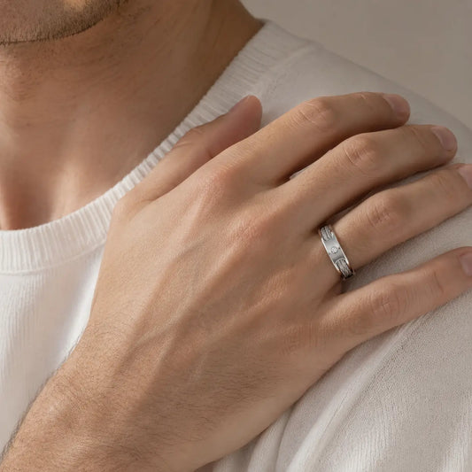 Silver Engraved Cable Ring