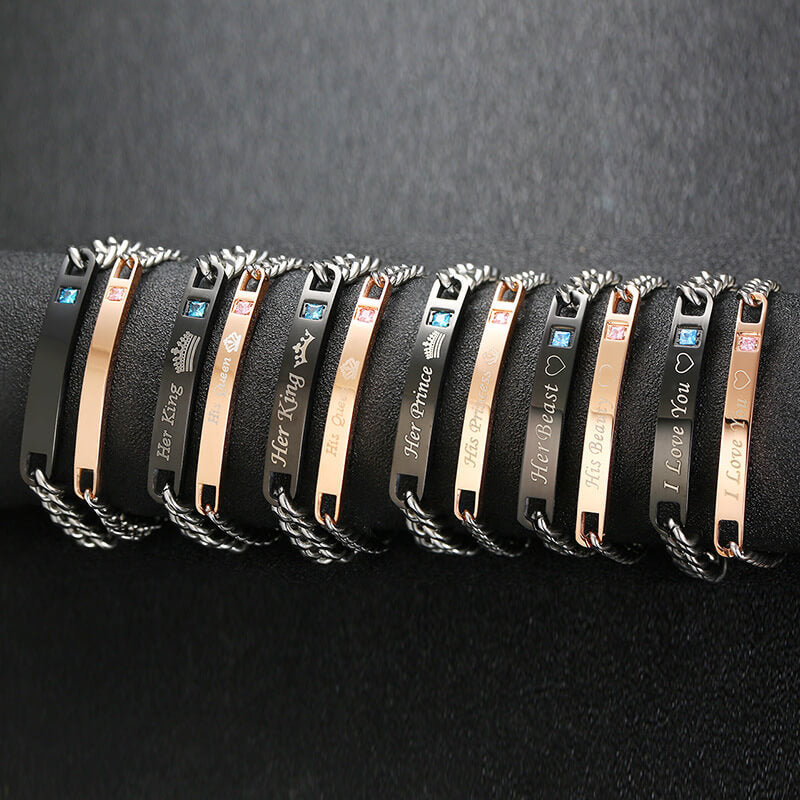 Couple Titanium Steel Rose Gold, Black Customizable Bracelet