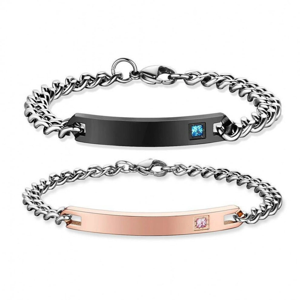 Couple Titanium Steel Rose Gold, Black Customizable Bracelet