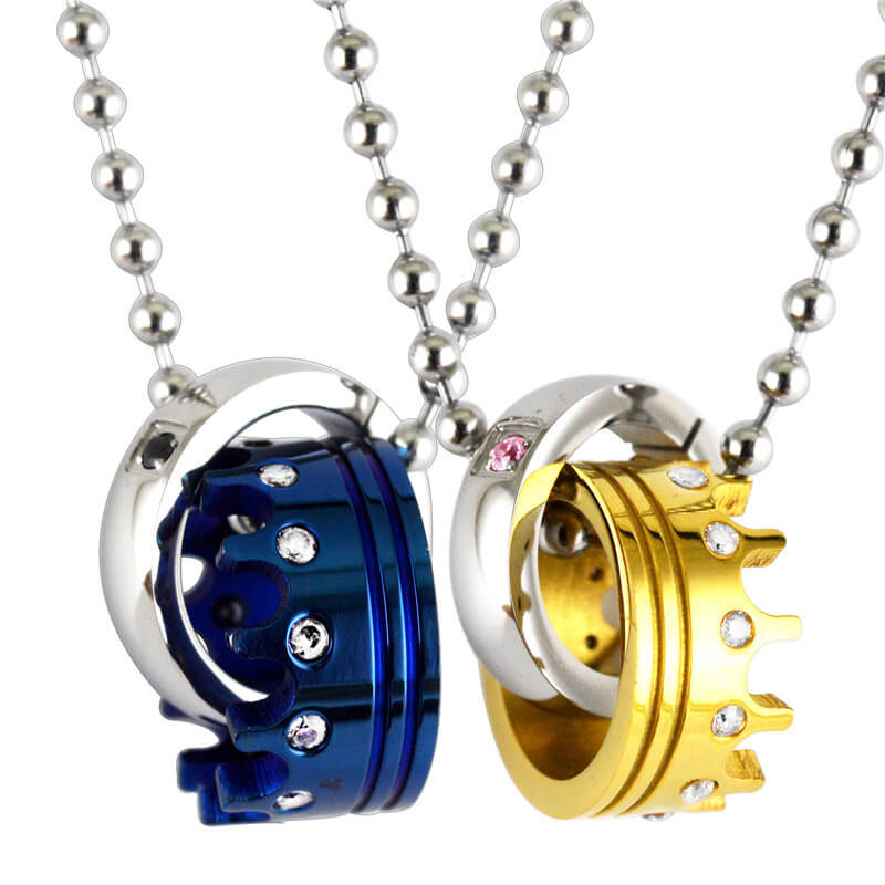 Interlocking Crown Couple Necklace