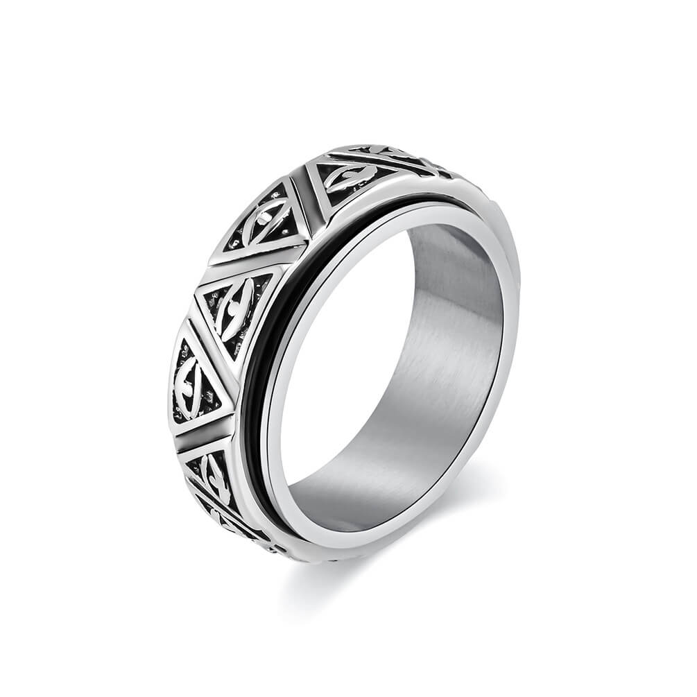 Engravable Spinning Ring Bands Triangular Pyramid Guardian