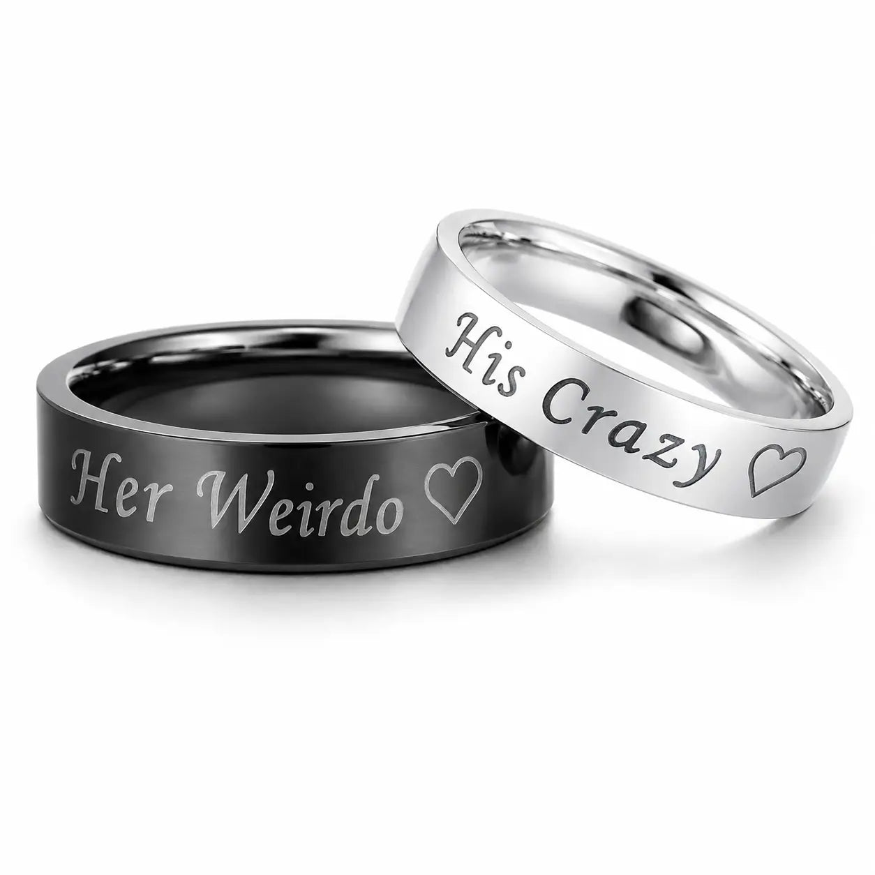 His Crazy & Her Weirdo Couple Rings Titanium Wedding Bands