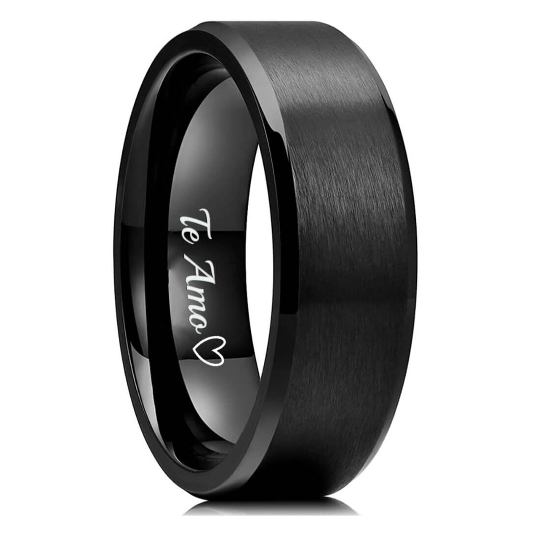 Black Men Promise Bands Custom 8MM Matte Brushed Stainless Steel Ring