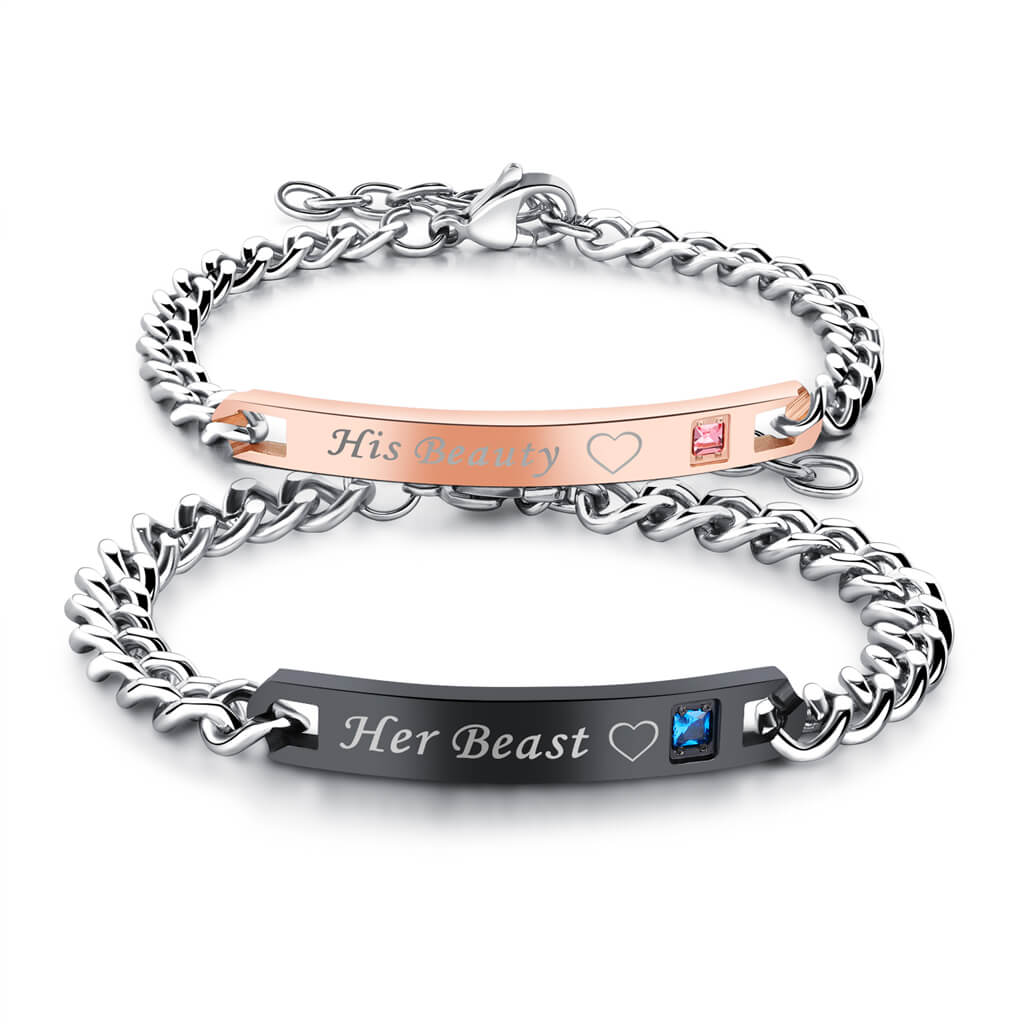 Customized Her Beast & His Beauty Bracelet Set