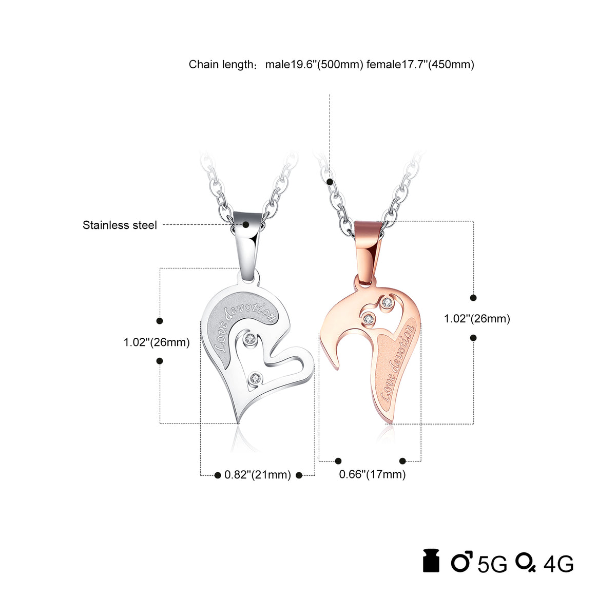 Personalized Gold Matching Heart Puzzle Couple Necklace Set Stainless