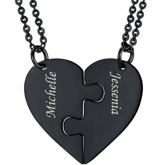 Puzzle Heart Couple Engraved Necklaces