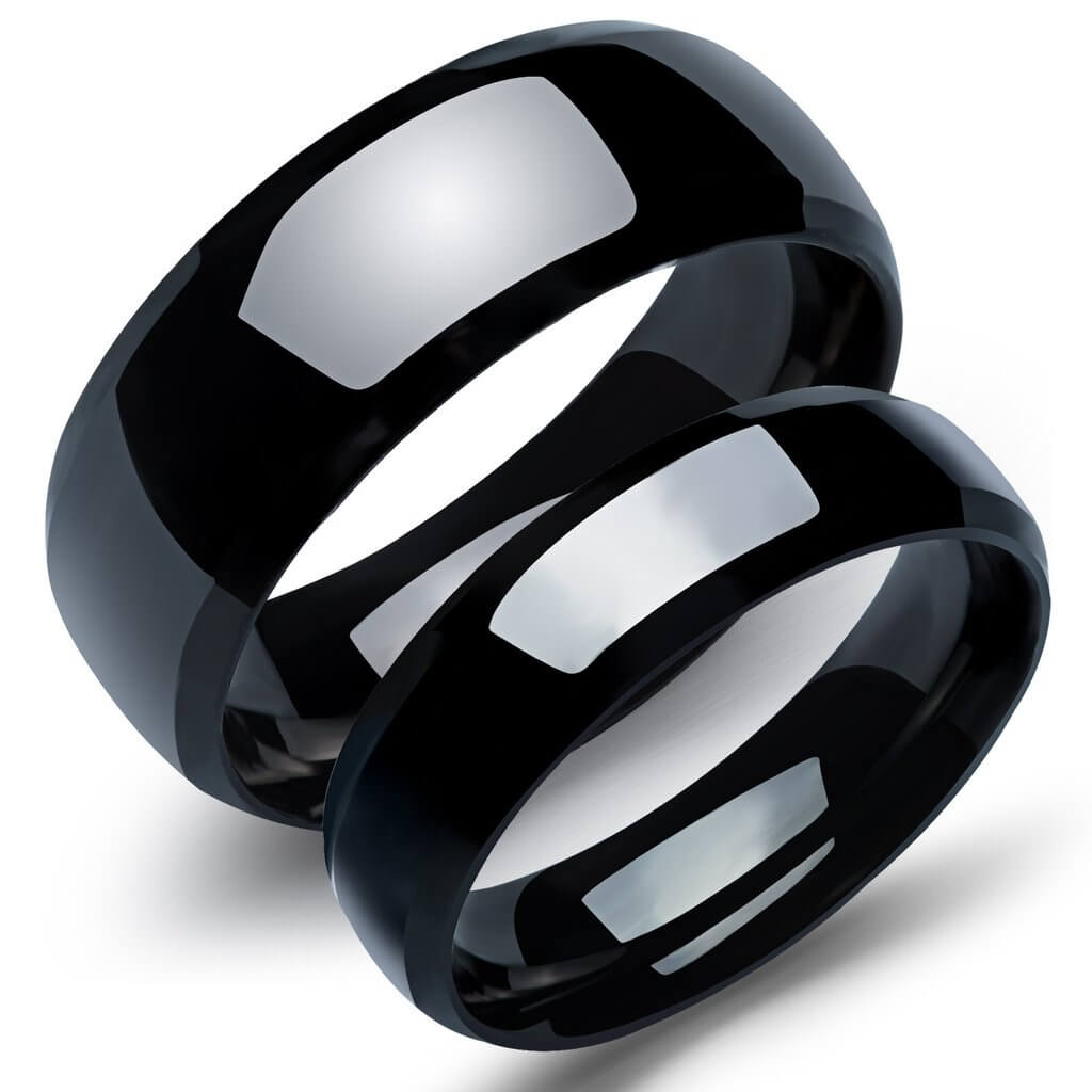 Pure Black His and Her Matching Rings