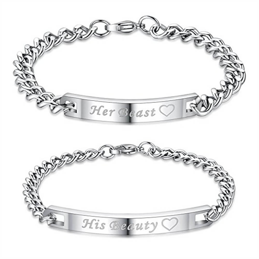 Promise Bracelets For Couples Letters Her King His Queen Stainless