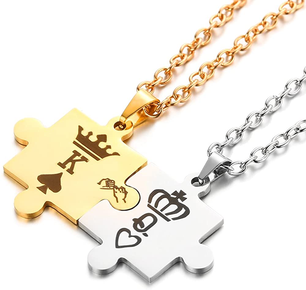 King Queen Couple Puzzle Necklaces