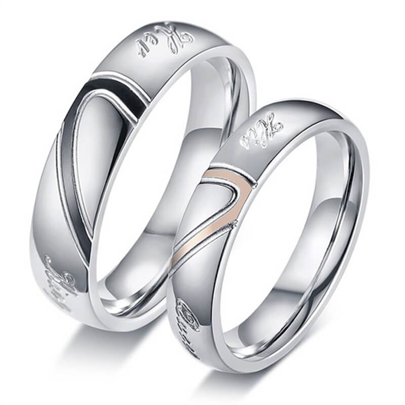Heart Puzzle His Queen Her King Promise Rings for Couple
