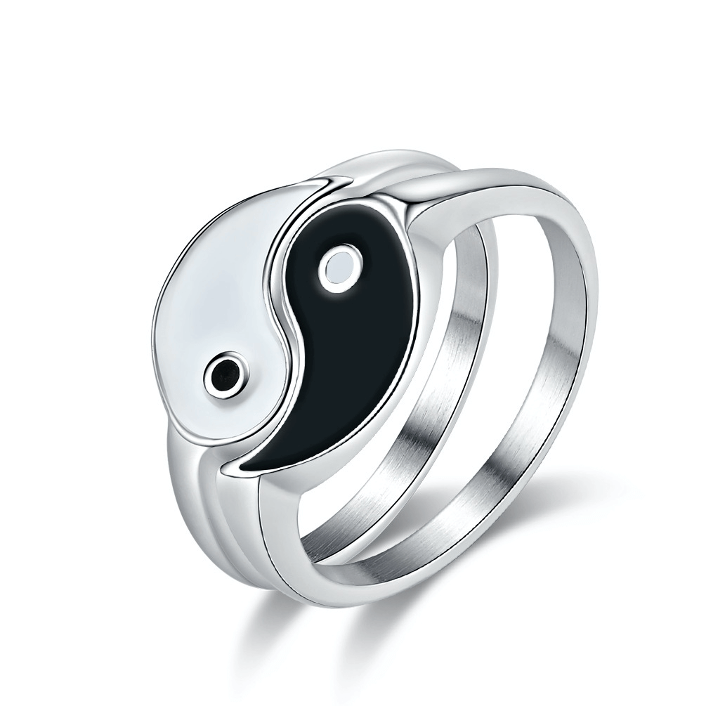 Matching Ring Set Tai Chi Titanium Stainless Couple Rings