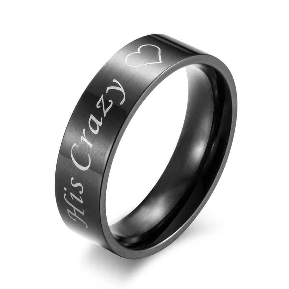 His Crazy Her Weirdo Couple Rings Black