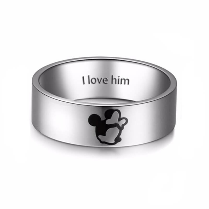 Titanium Kissing Mickey and Minnie Couple Rings