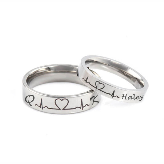 Lover Heartbeat Promise Rings for Couples Titanium Steel