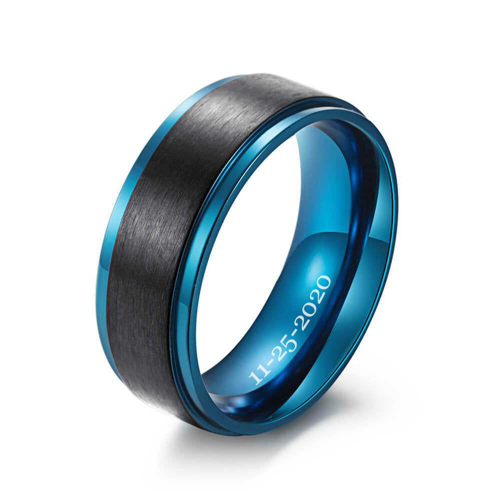 Blue Promise Ring for Men Titanium Steel Wedding Bands Male
