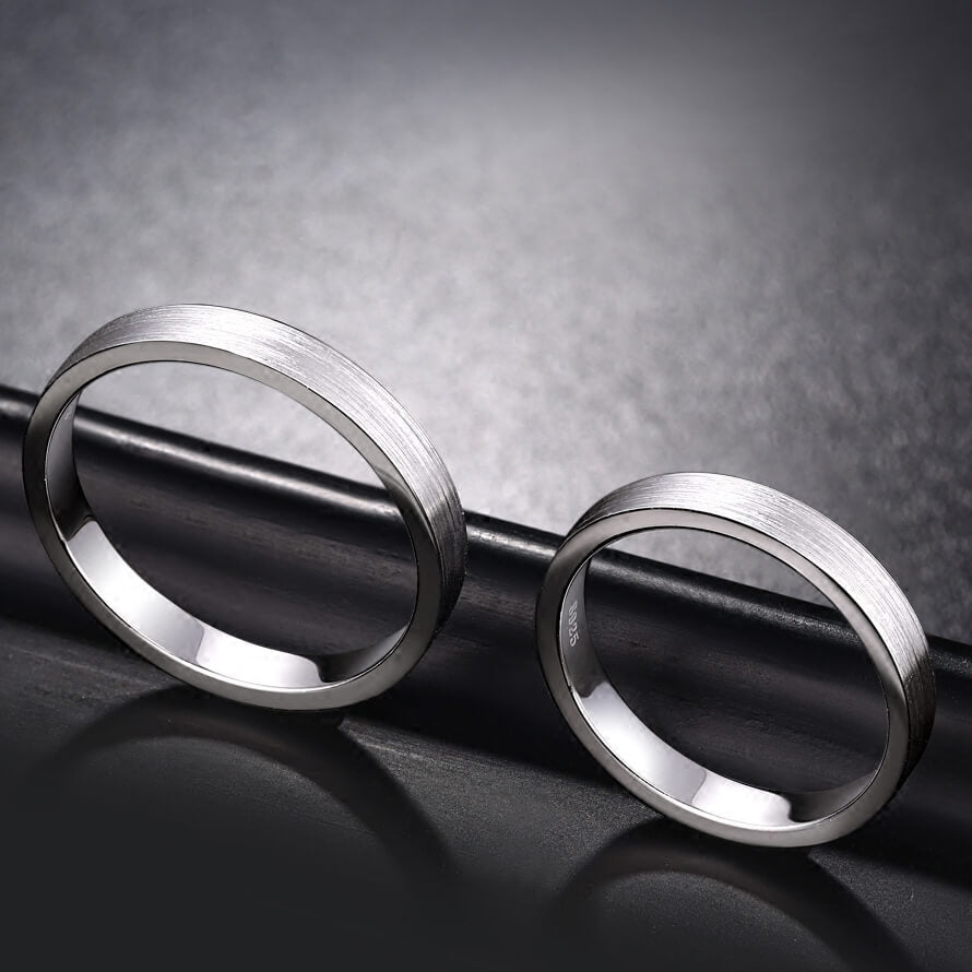 Sterling Silver Promise Rings for Couples Matte Design