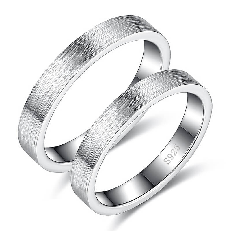 Sterling Silver Promise Rings for Couples Matte Design