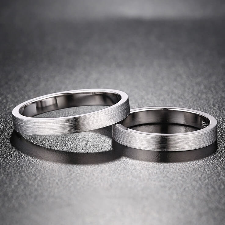 Sterling Silver Promise Rings for Couples Matte Design