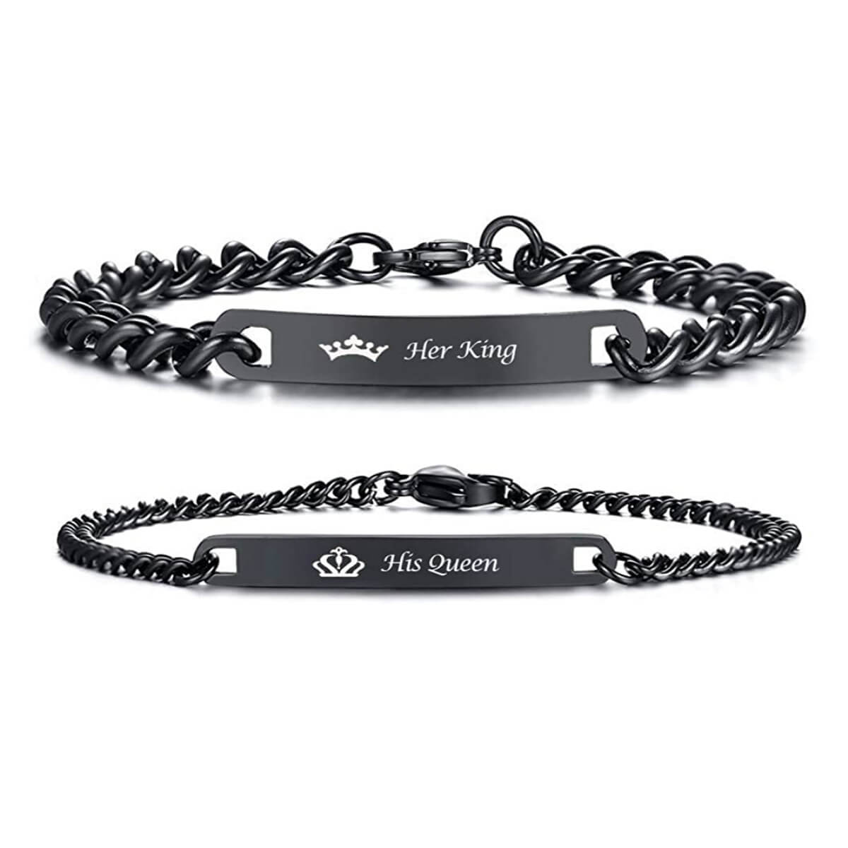 Black Couple Custom Bracelets Engraved