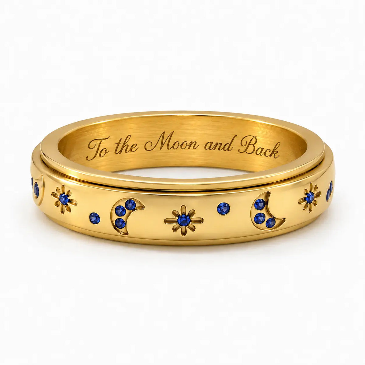 Personalized Gold Moon & Star Spinner Ring