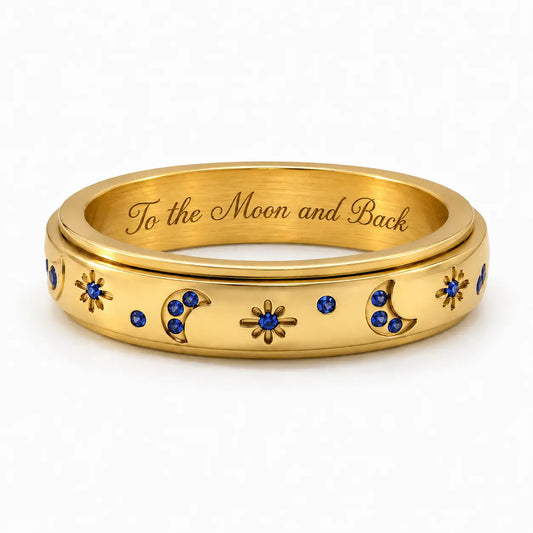 Personalized Gold Moon & Star Spinner Ring