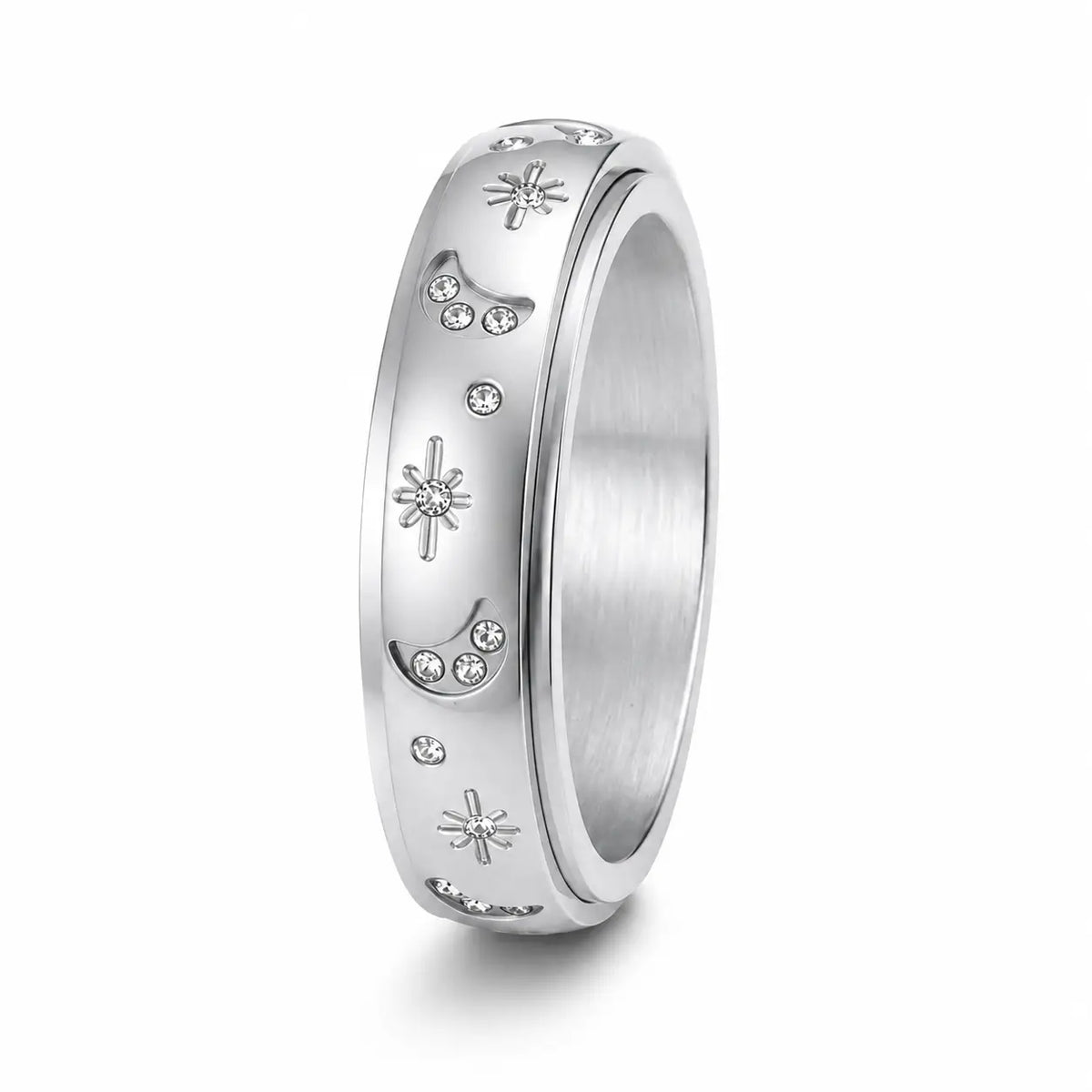 Personalized Gold Moon & Star Spinner Ring
