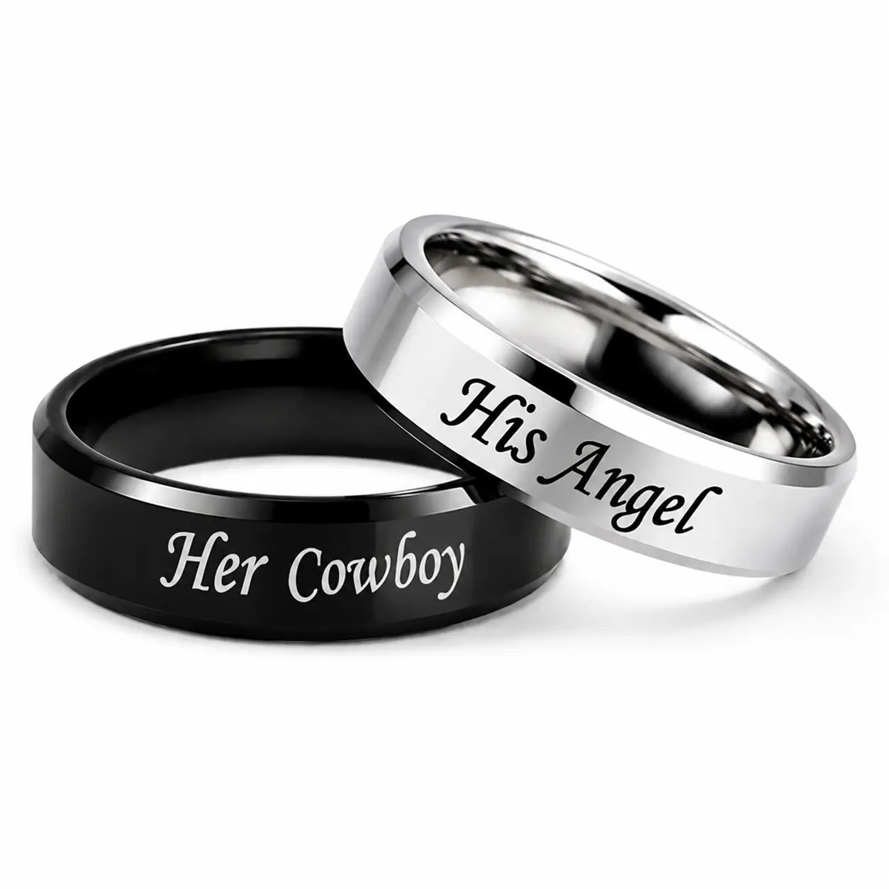 His Angel Her Cowboy Couple Rings