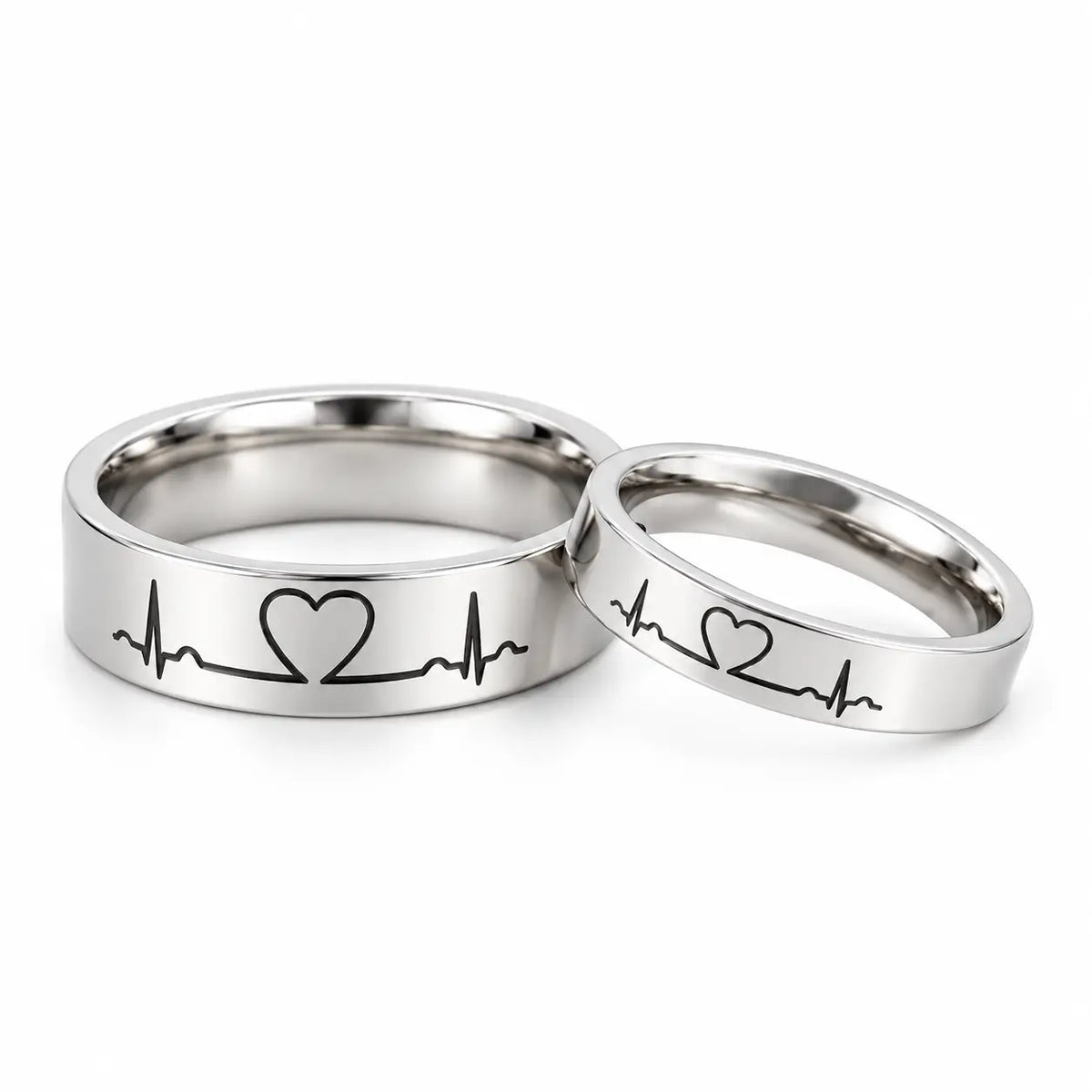 Lover Heartbeat Promise Rings for Couples Titanium Steel