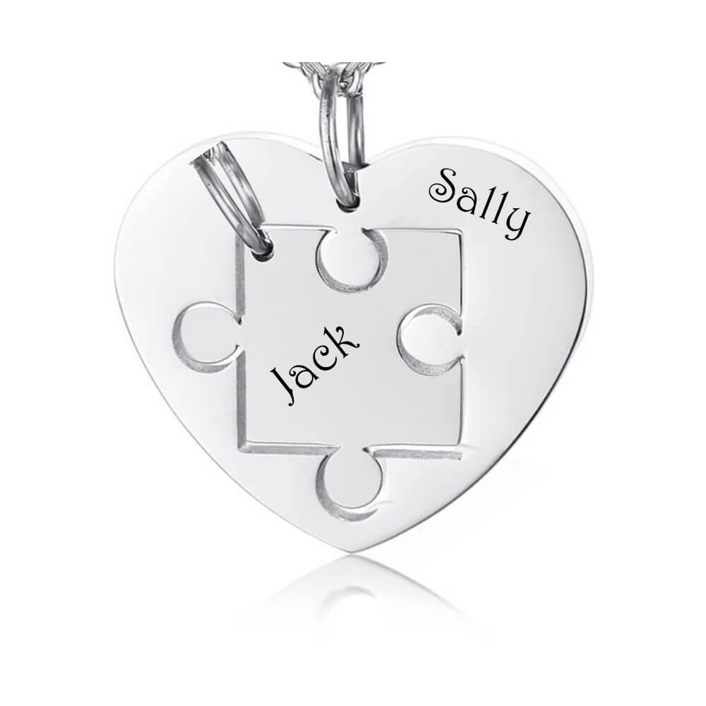 Puzzle Heart Couple Necklace Set