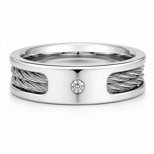 Silver Engraved Cable Ring