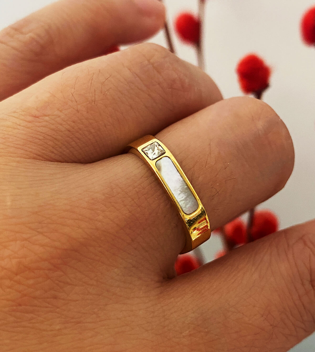 Gold Promise Ring Shell Inlaid