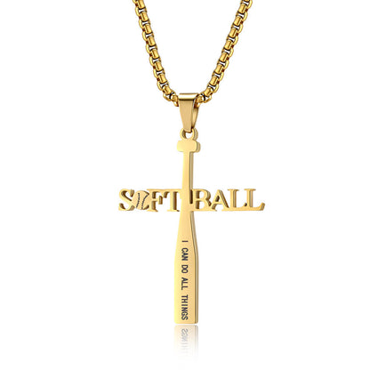 Softball Cross Necklace Black