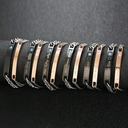 Couple Titanium Steel Rose Gold, Black Customizable Bracelet