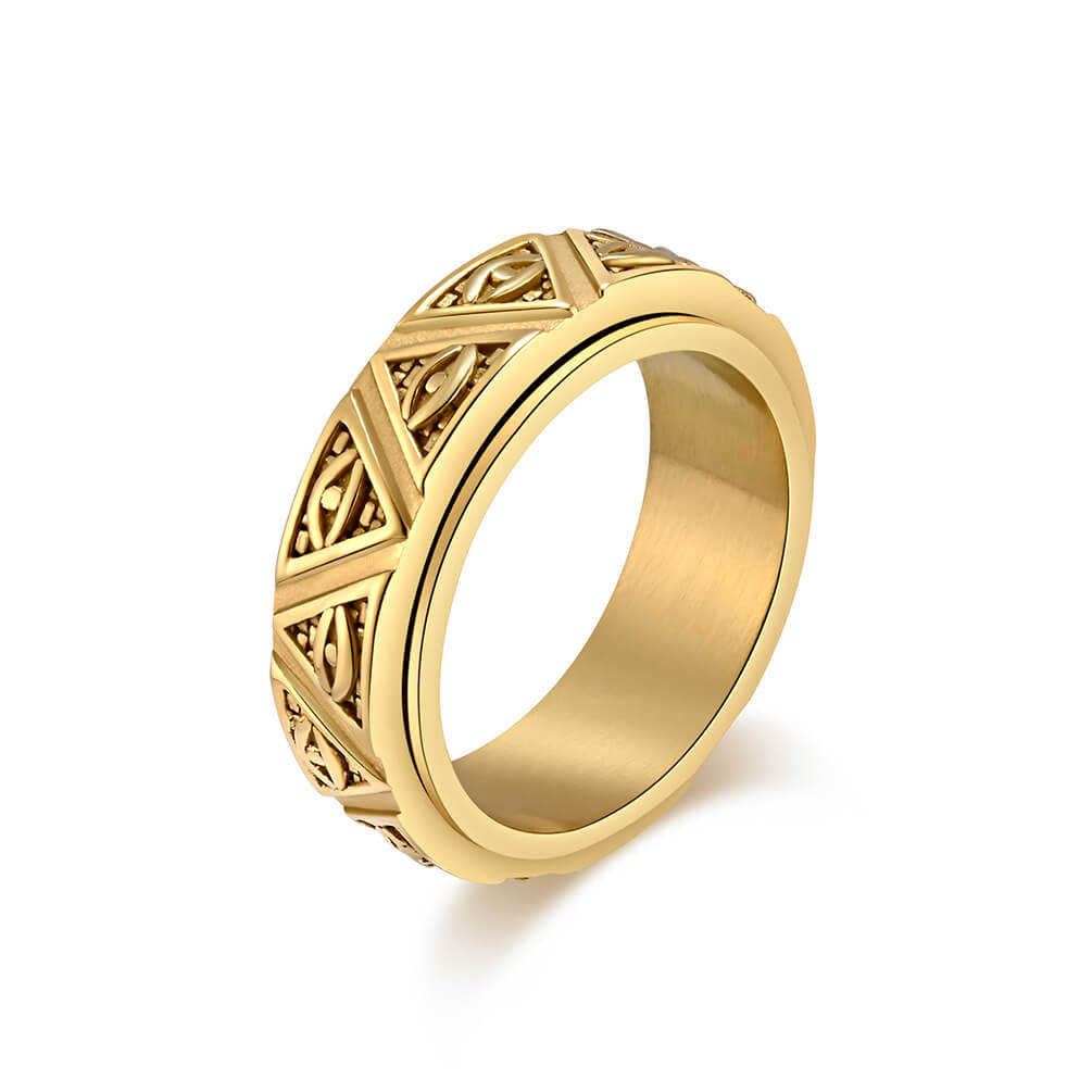 Engravable Spinning Ring Bands Triangular Pyramid Guardian