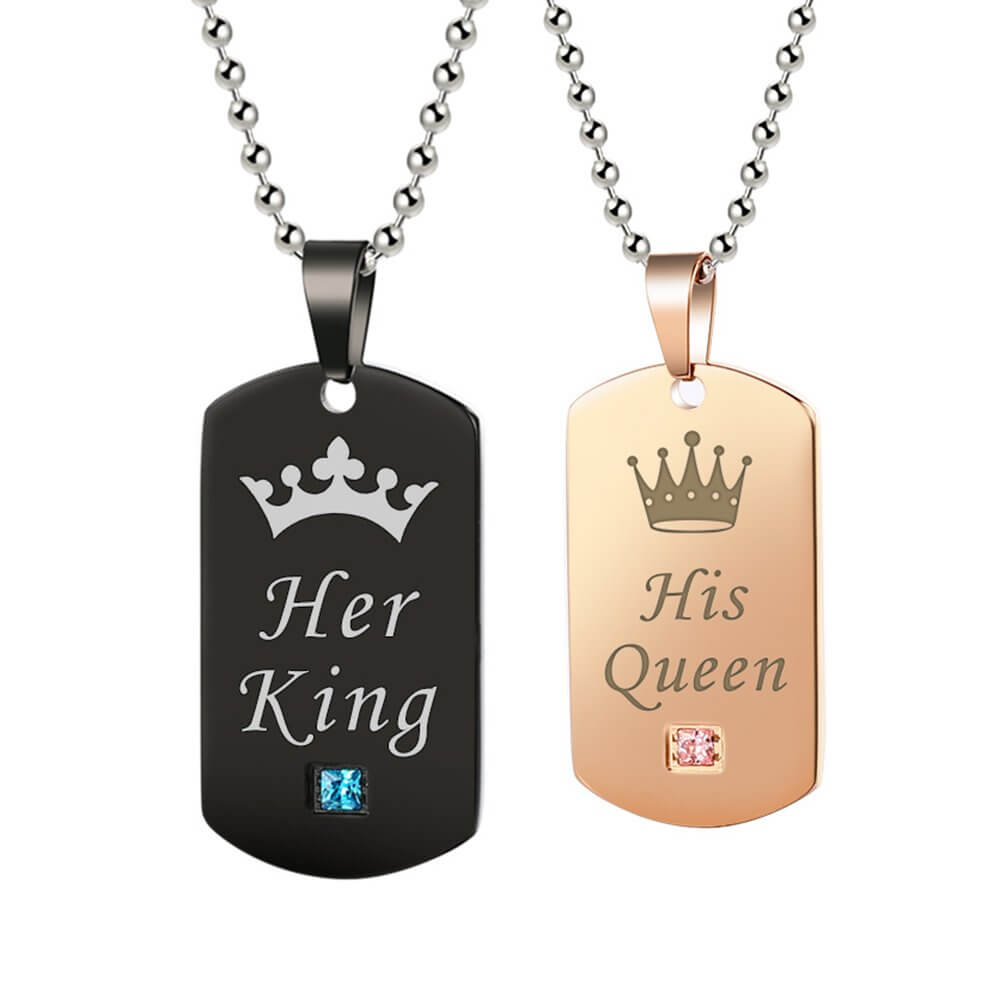 Couple Queen King Tag Necklace