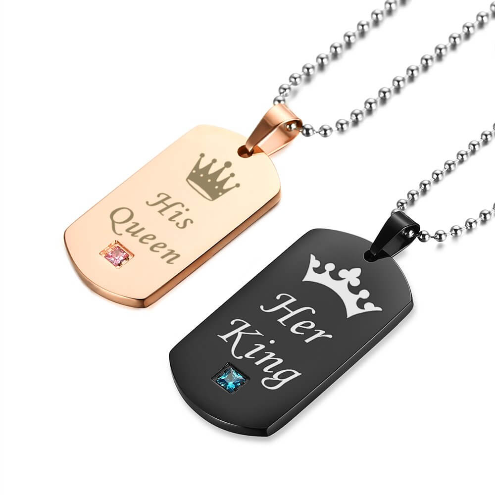 Couple Queen King Tag Necklace