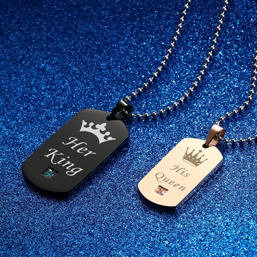 Couple Queen King Tag Necklace