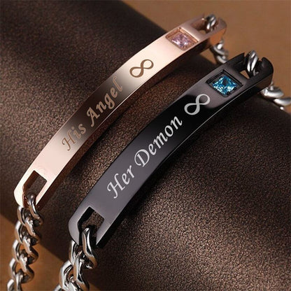 Couple Titanium Steel Rose Gold, Black Customizable Bracelet