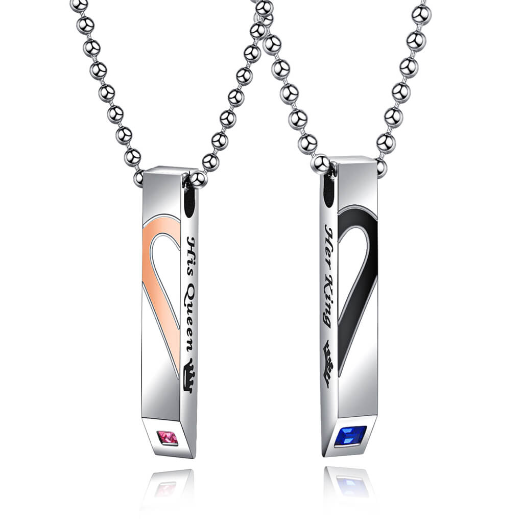 Her King His Queen Puzzle Heart Couple Necklaces