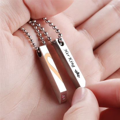 Her King His Queen Puzzle Heart Couple Necklaces