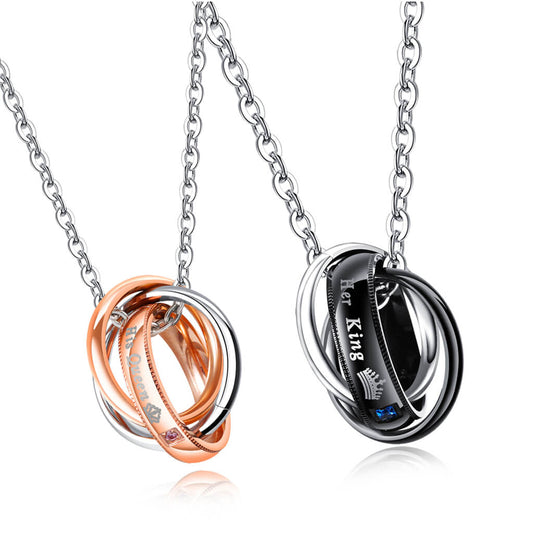 Her King His Queen Crown Couple Necklaces