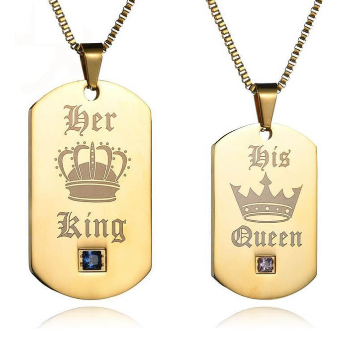 Her King His Queen Couple Tag Necklace