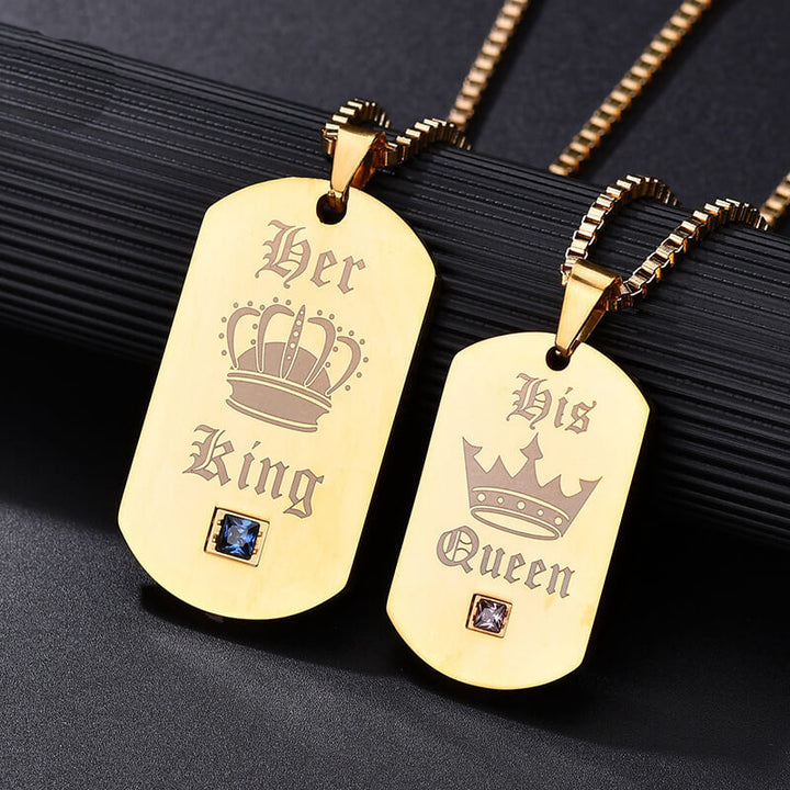 Her King His Queen Couple Tag Necklace
