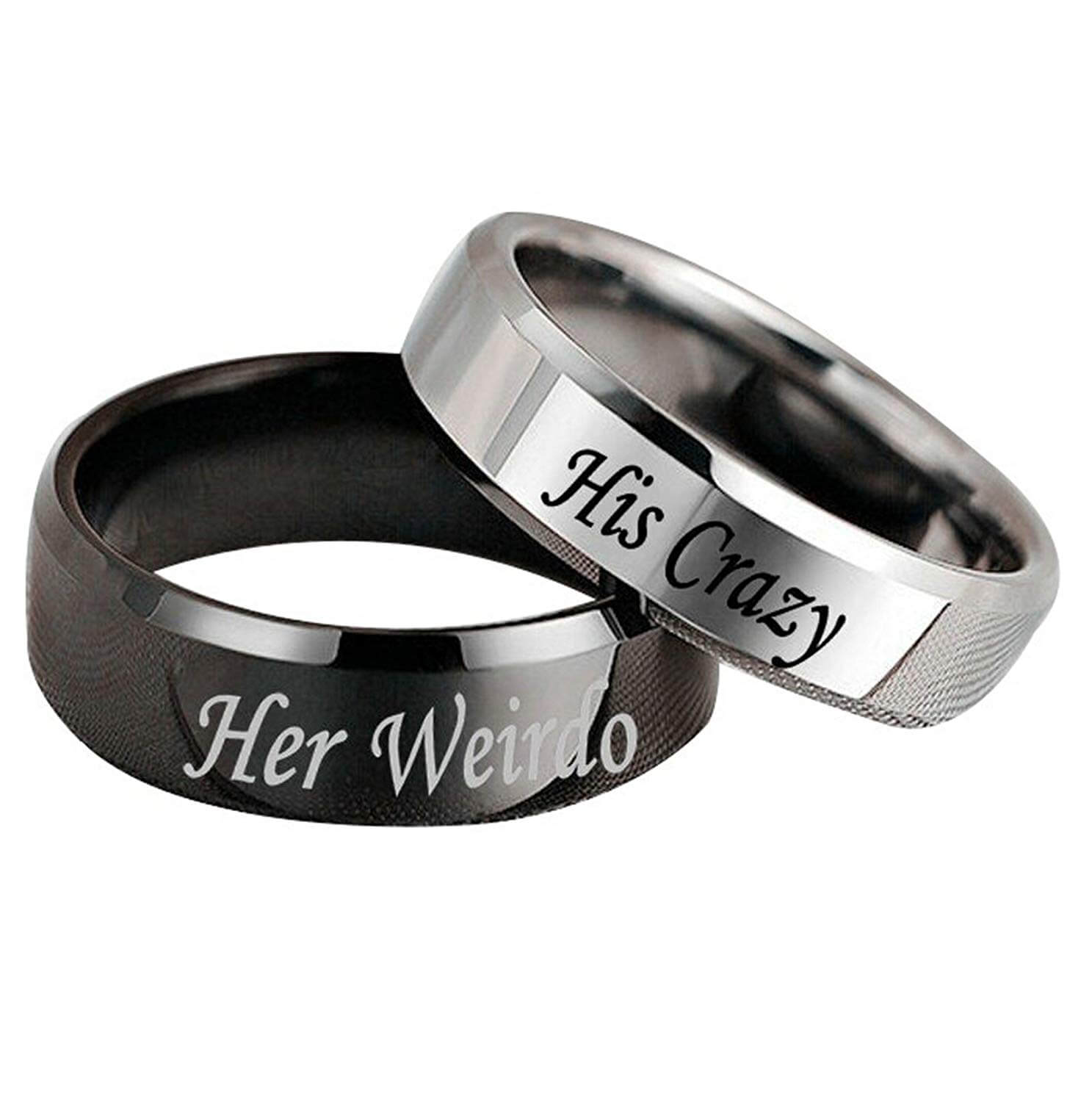 Crazy Ringe Stainless Steel Her Weirdo and His Crazy Promise Ring Size 5-13 ...