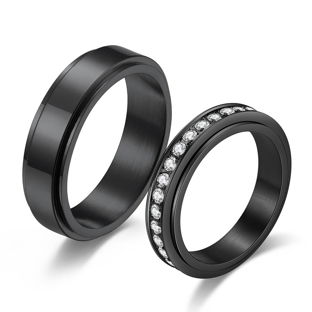 Black Spinner Couple Rings Fidget Band Wedding Promise Ring Set ...