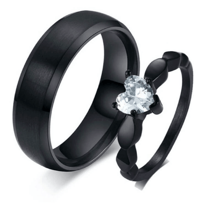 Matching Black Couple Promise Rings Titanium Stainless Wedding Bands GardeniaJewel
