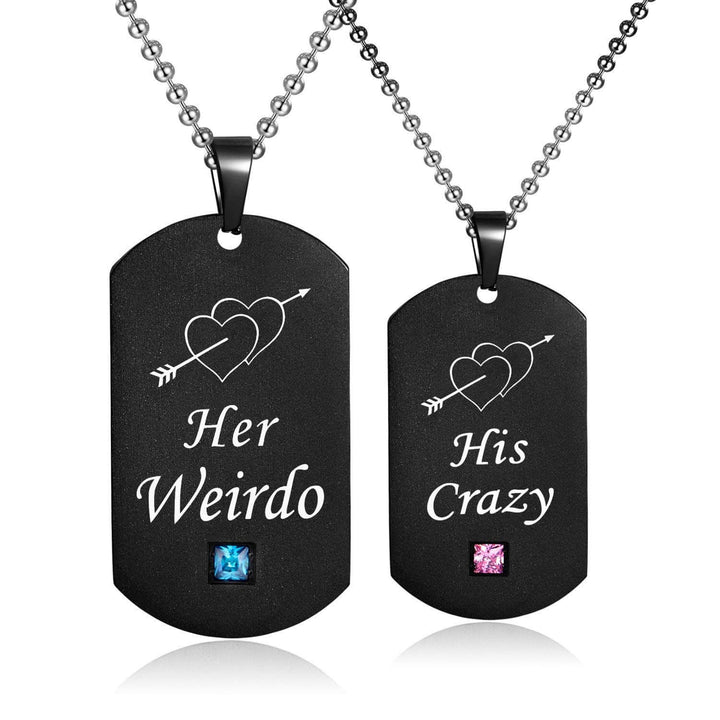His Crazy Her Weirdo Couple Pendant Necklaces Black
