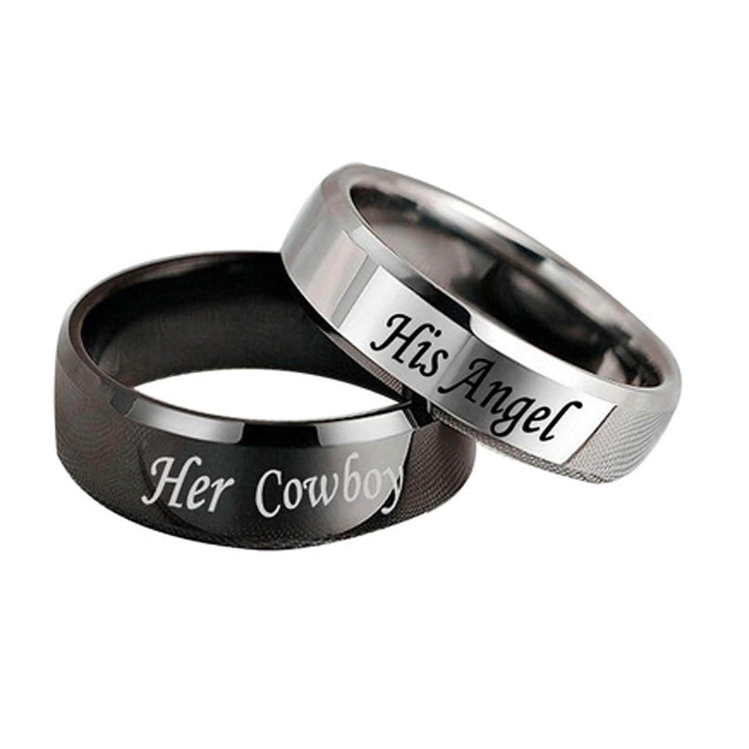 His Angel Her Cowboy Couple Rings