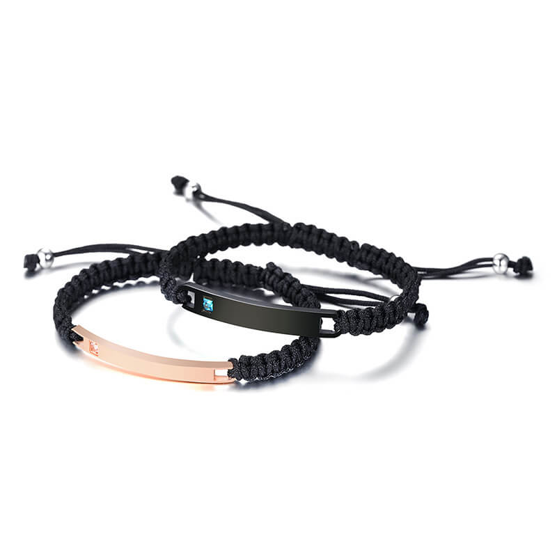 Matching Nameplate ID Couple Bracelets