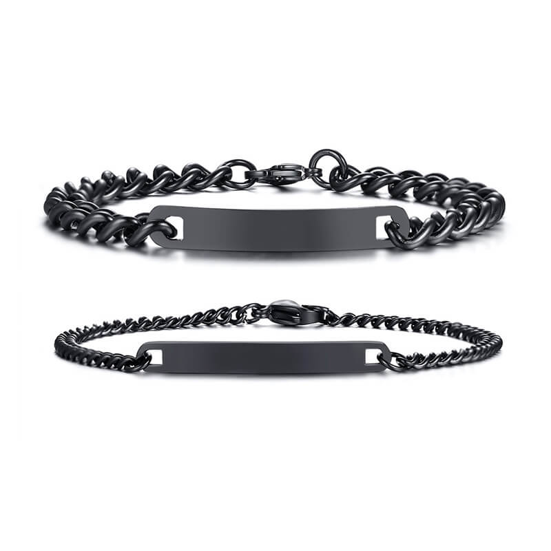 Black Couple Custom Bracelets Engraved